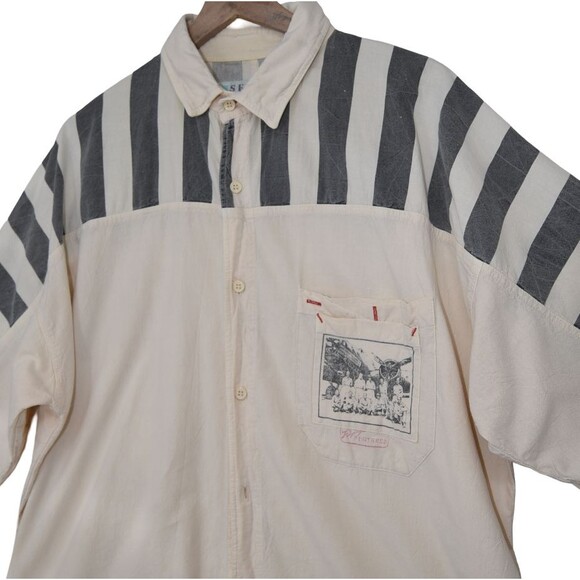 Sergio Valente 80s Oversized Striped Shirt XL Vintage Aviation Cotton - Picture 4 of 13